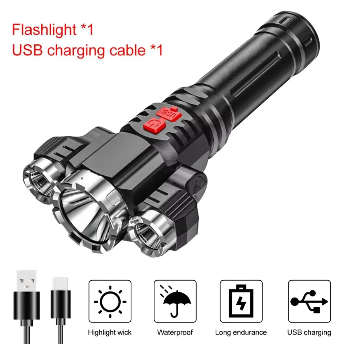 3LED Strong Waterproof Flashlight, Portable Camping Bike Light,