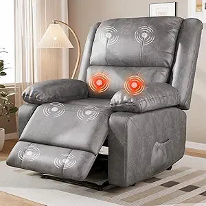 Recliner Chair with Massage&Heat Function, Recliner for Adult Faux Leather Single Sofa Chair for Living Room Home Theater Seatin