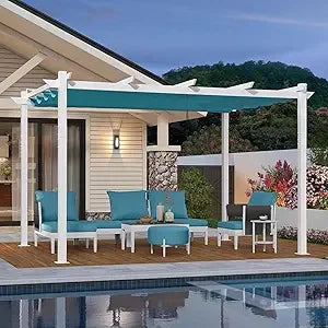 White Heavy-Duty Patio Metal with Double Sun Shade Canopy for Gardens