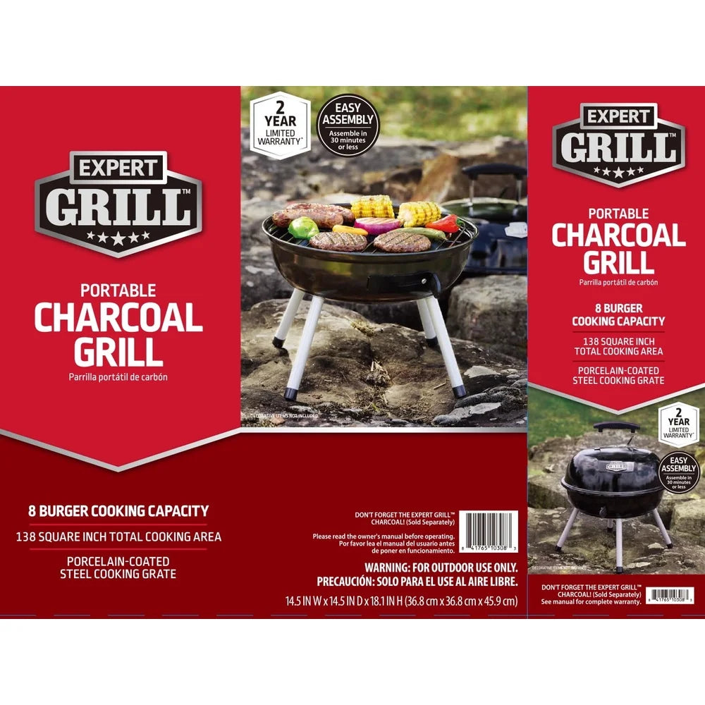 Portable Charcoal Grill 14.5 Inch Tabletop Grill Dome Design Adjustable Air Vents Ideal Camping Tailgating Picnics Easy Cleanup
