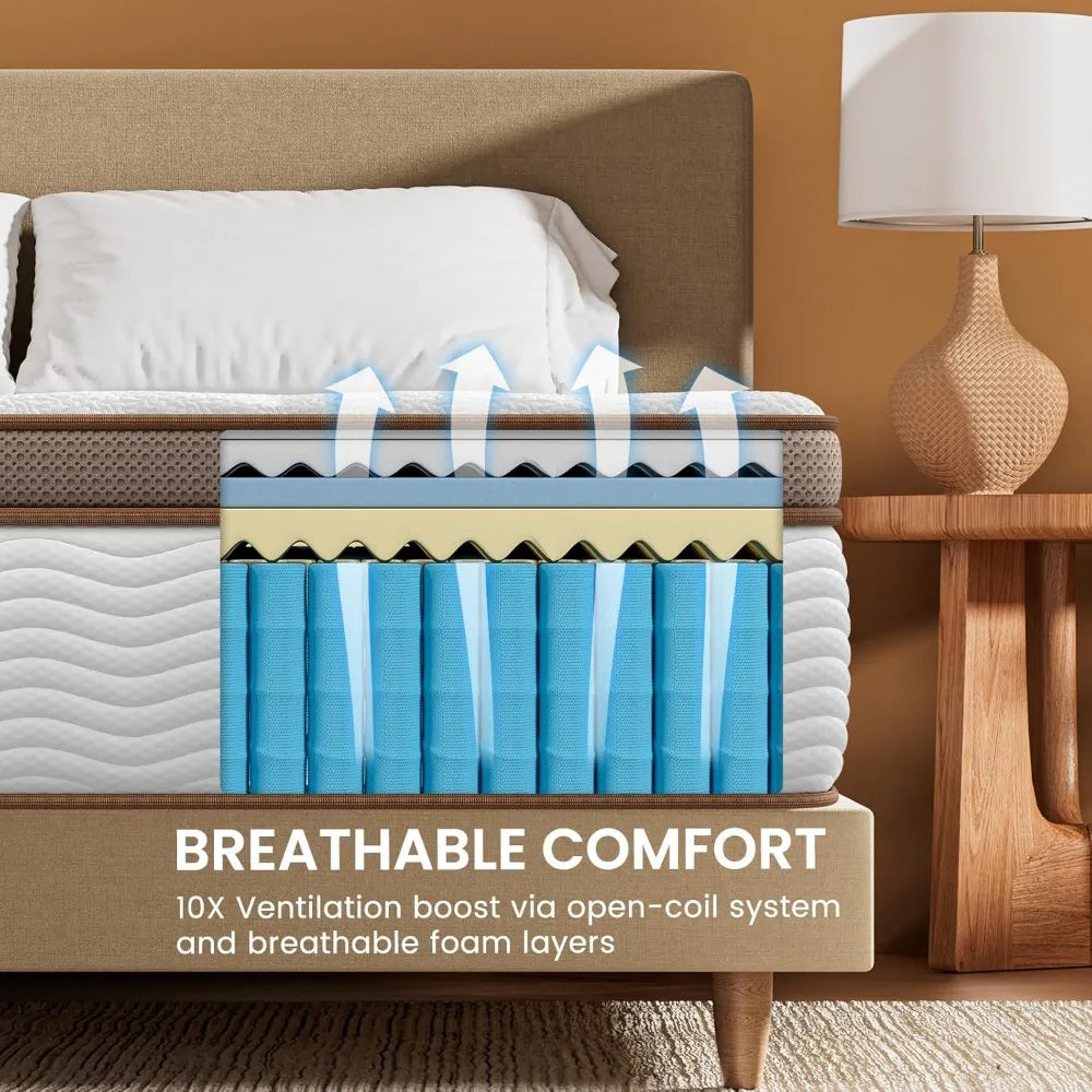 Mattress 14 Inch - Premium Hybrid Mattress with Advanced Pocket Spring Technology - Optimal Spinal Support - Pain Relief