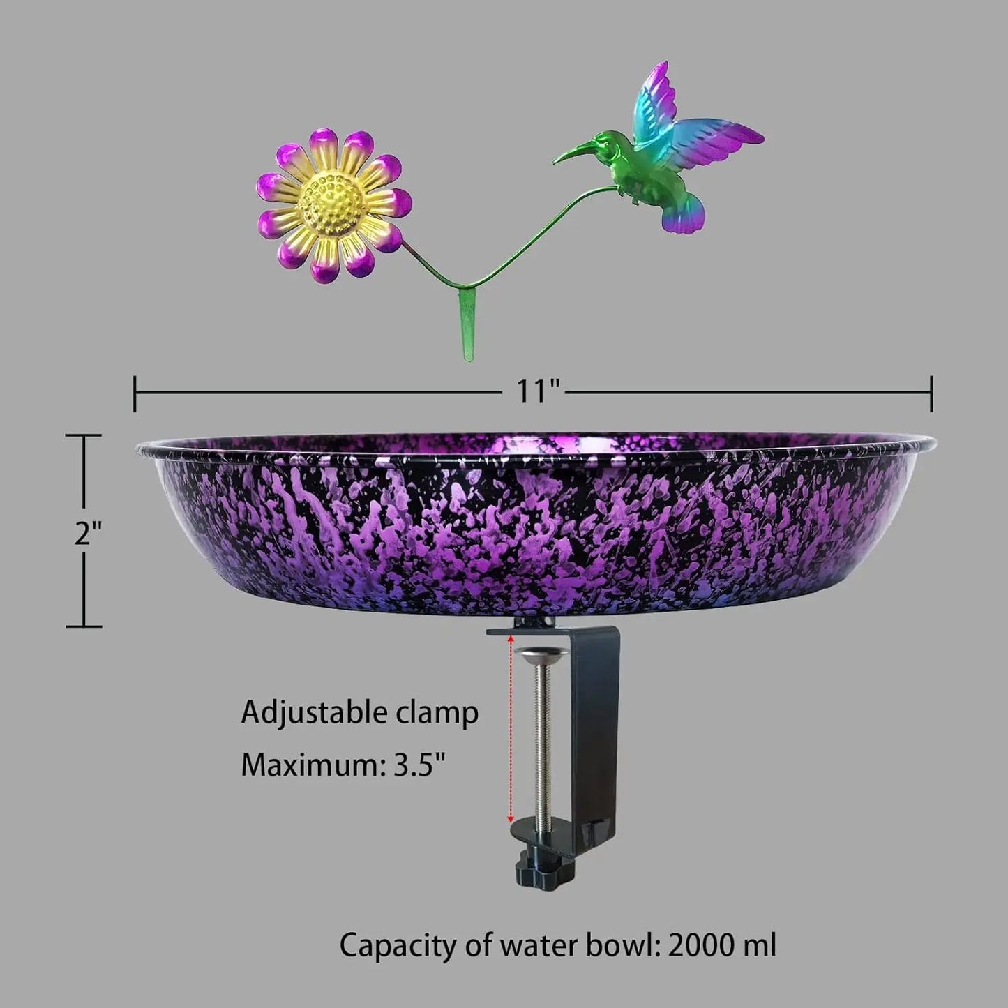 Deck Bird Bath for Outdoors, Colorful Purple/Blue Metal Birdbath Bowl Mounted Garden Bird Bath