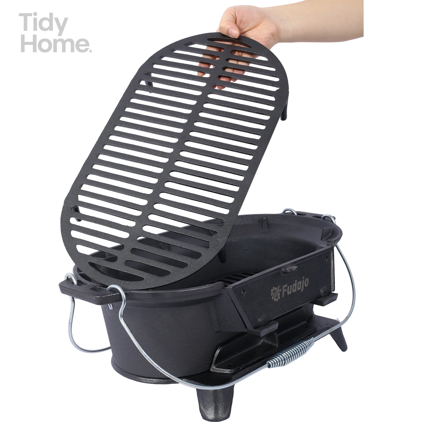 Oval Cast Iron Grill Outdoor, Portable Charcoal Grill and Tabletop Cast Iron Skillet ,Durable,Small Charcoal Grill,Camping Stove