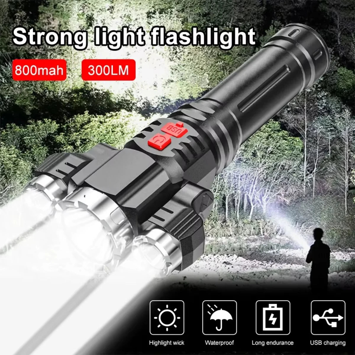 3LED Strong Waterproof Flashlight, Portable Camping Bike Light,