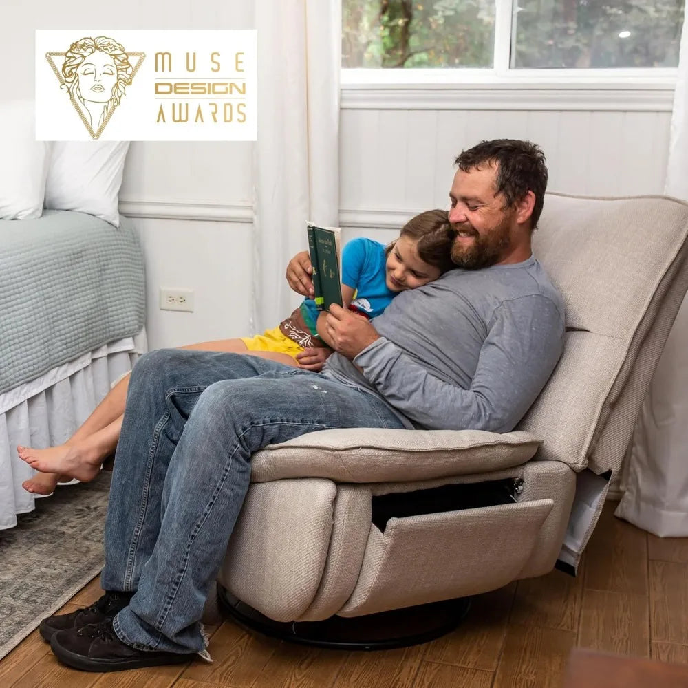 Lotus Swivel Rocker Recliner Chair for Adults, Oversized 360° Swivel Recliner Chair, Certified Linen, Award-Winning