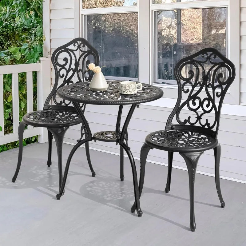 3 Pieces Patio Bistro Set, Outdoor Bistro Set with 2 Chairs, Round Table with Umbrella Hole, All-Weather Outdoor Pati
