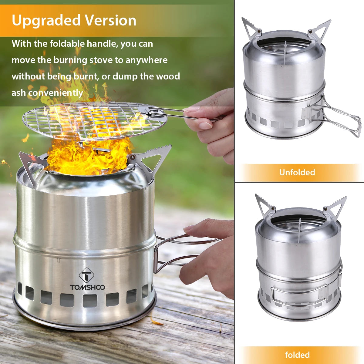 Portable Folding Windproof Wood Burning Stove Compact Stainless Steel Alcohol Stove Outdoor Camping Hiking Backpacking Picnic BB