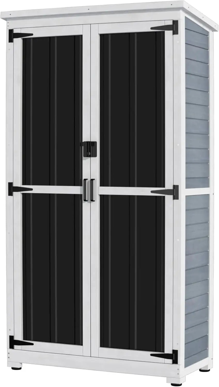 Outdoor Storage Cabinet Wood & Metal Garden Shed With Waterproof Roof and Sturdy Lockable Doors 66"