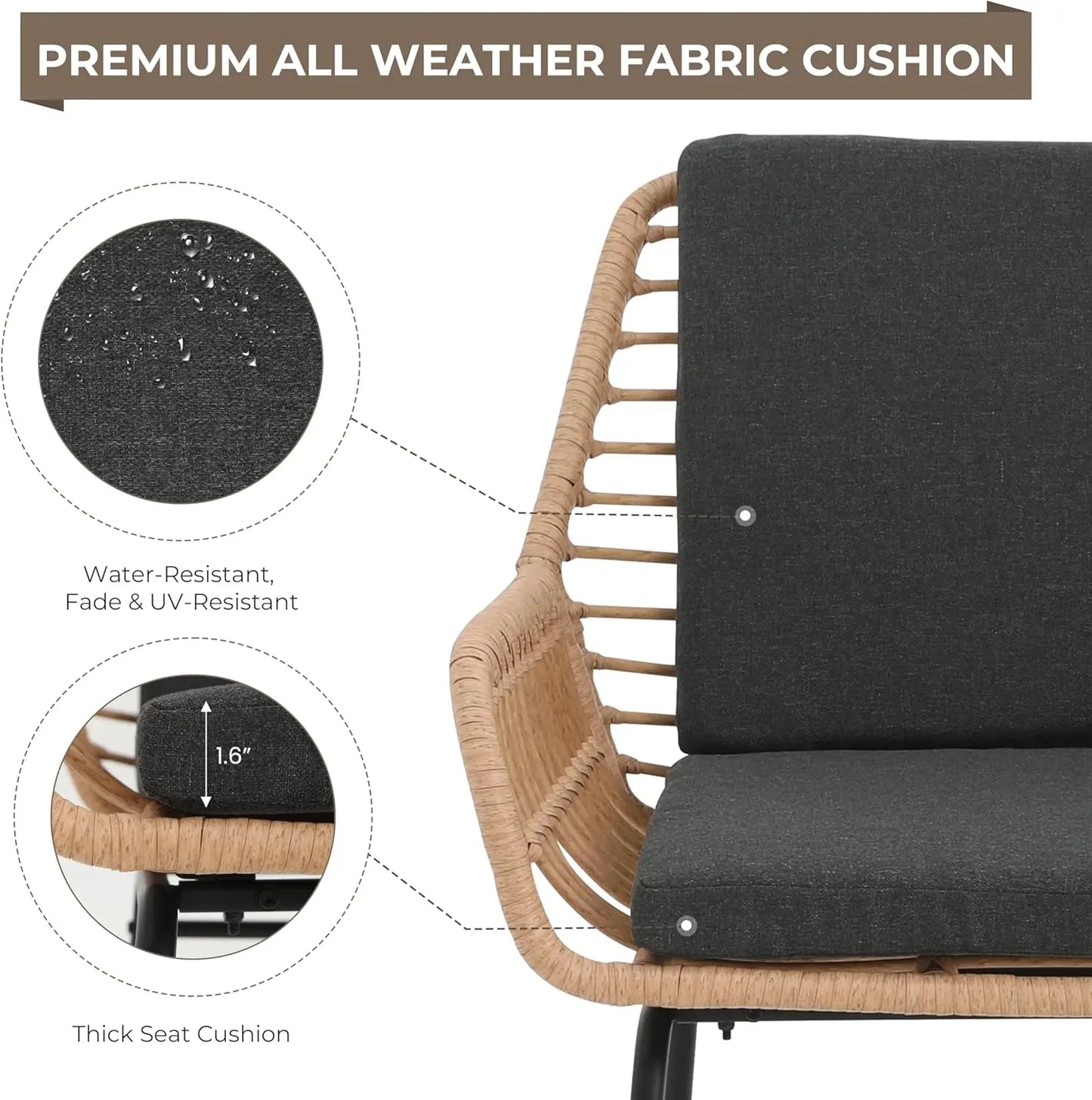 3 Piece Outdoor Patio Furniture Set, Rattan Conversation Sets, All-Weather Wicker Chairs with Cushions and Coffee Table,