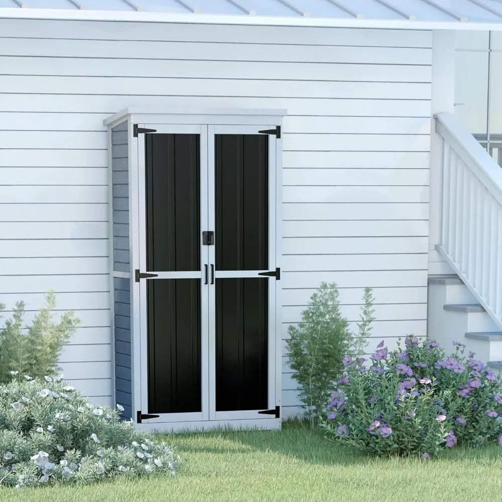 Outdoor Storage Cabinet Wood & Metal Garden Shed With Waterproof Roof and Sturdy Lockable Doors 66"