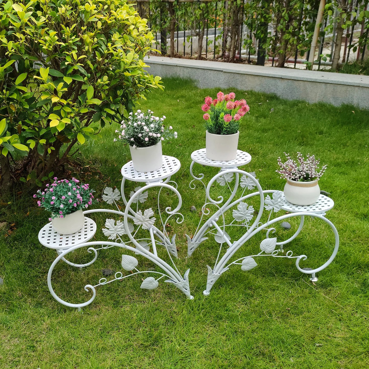 1 Pair of Tall Metal Plant Stands, Elegant Iron Flower Pot Holder Rack for Garden, Patio, Balcony, Living Room Art Display Shelf