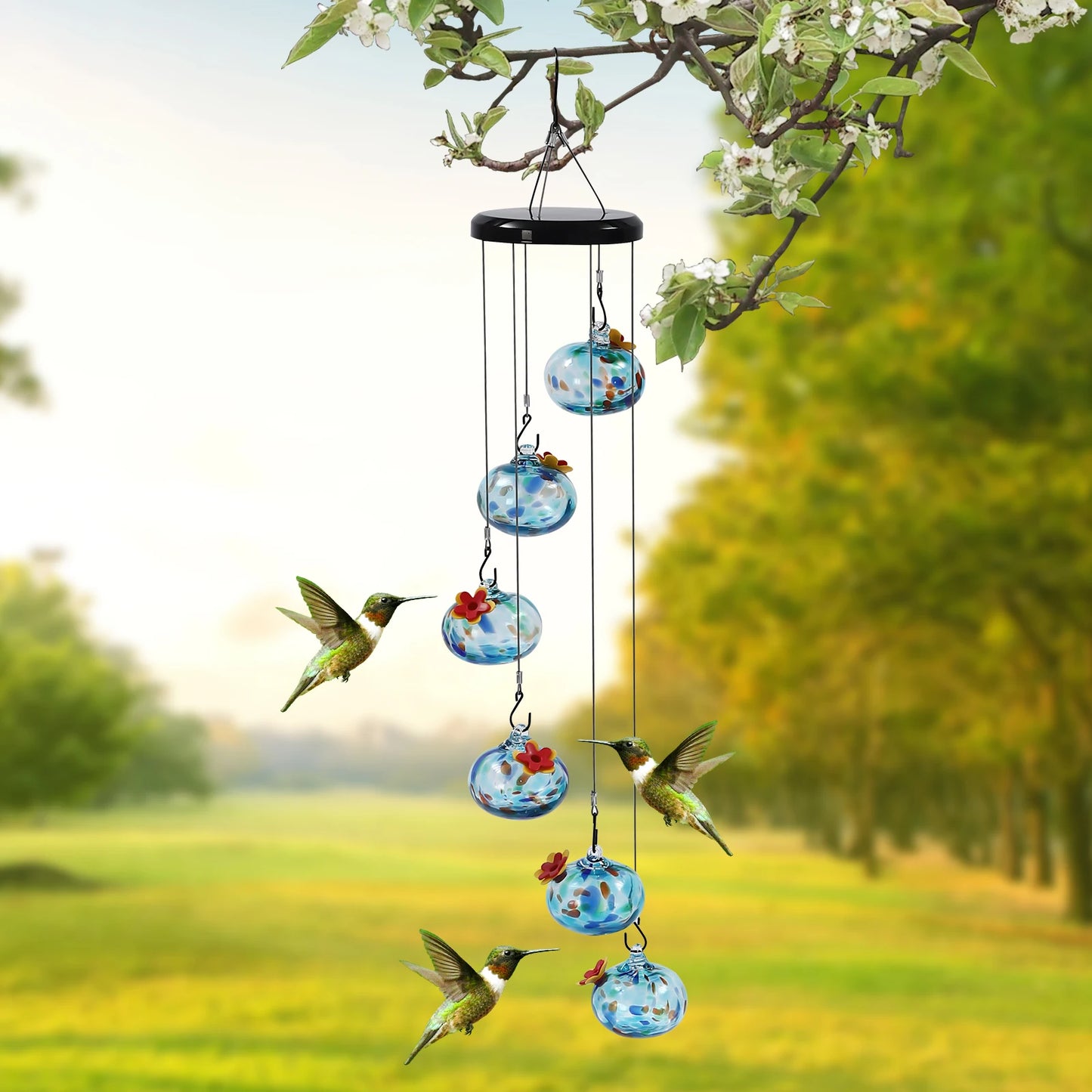 Hummingbird Feeders, Leak-proof, 6 Glass Balls, Decorative Hanging Bird Feeders for Outdoor, Blue