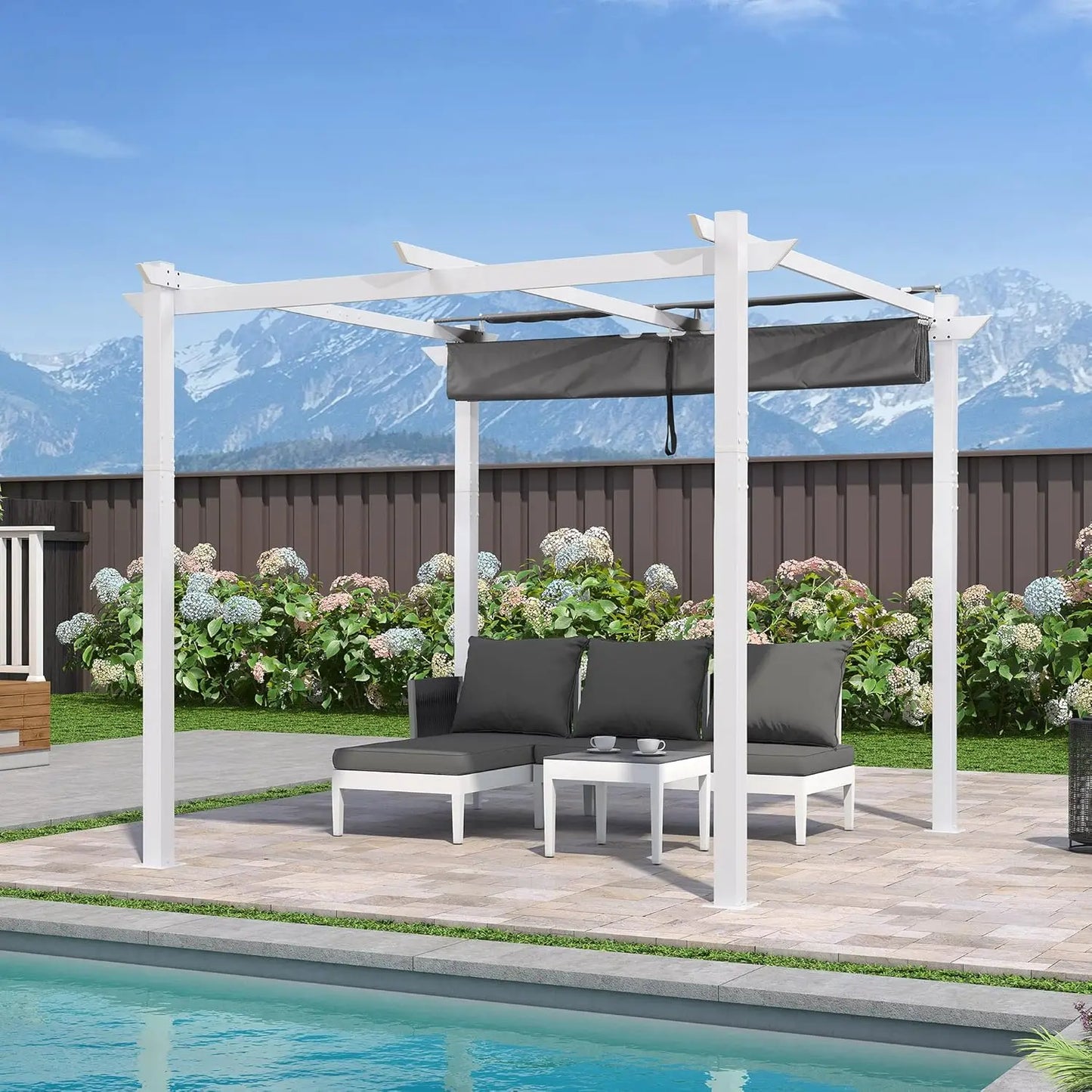 White Heavy-Duty Patio Metal with Double Sun Shade Canopy for Gardens