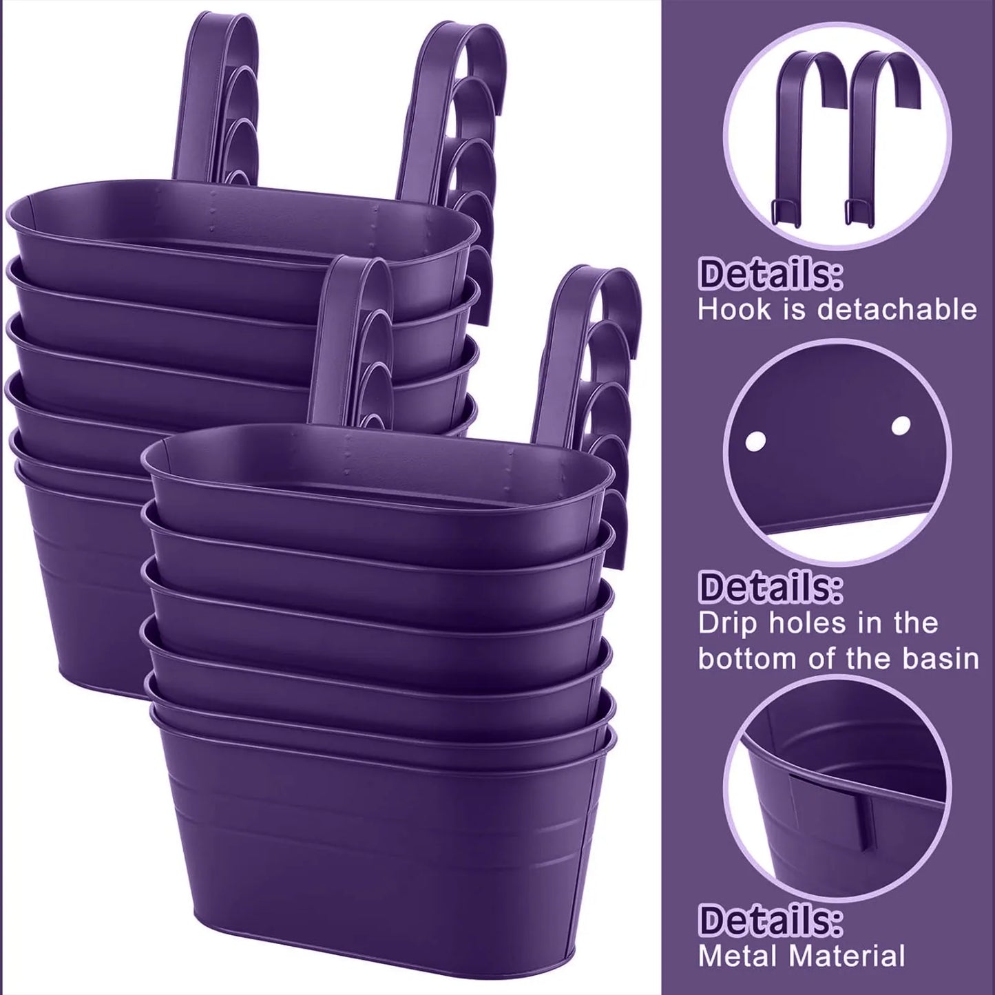 Flower Pot Fence Balcony Garden Hanging Pots Solid Colored Sturdy Plastic Hanging Pots