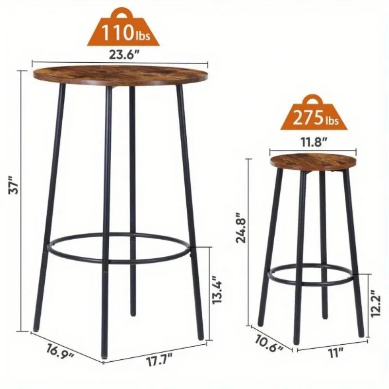 Dining Table Set Round Bistro Counter Height Bar Table and Stools