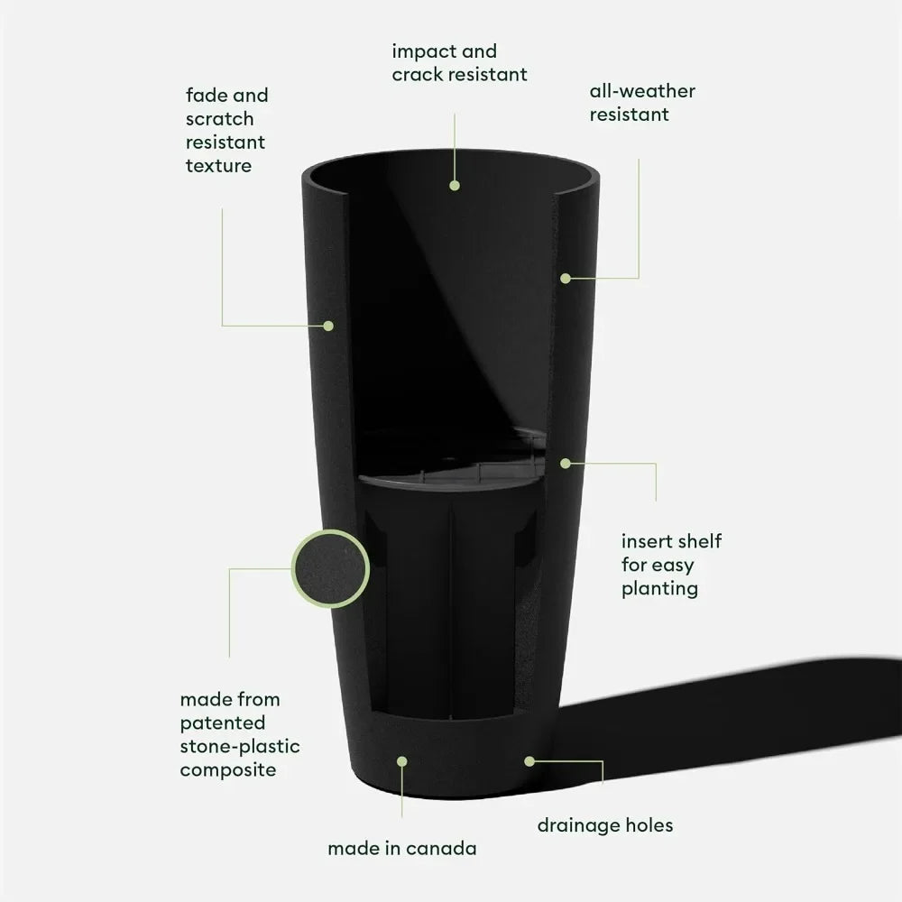 Made from Plastic & Concrete with Drainage Holes Planter - Round Tall Planter for Indoor or Outdoor Porch/Patio