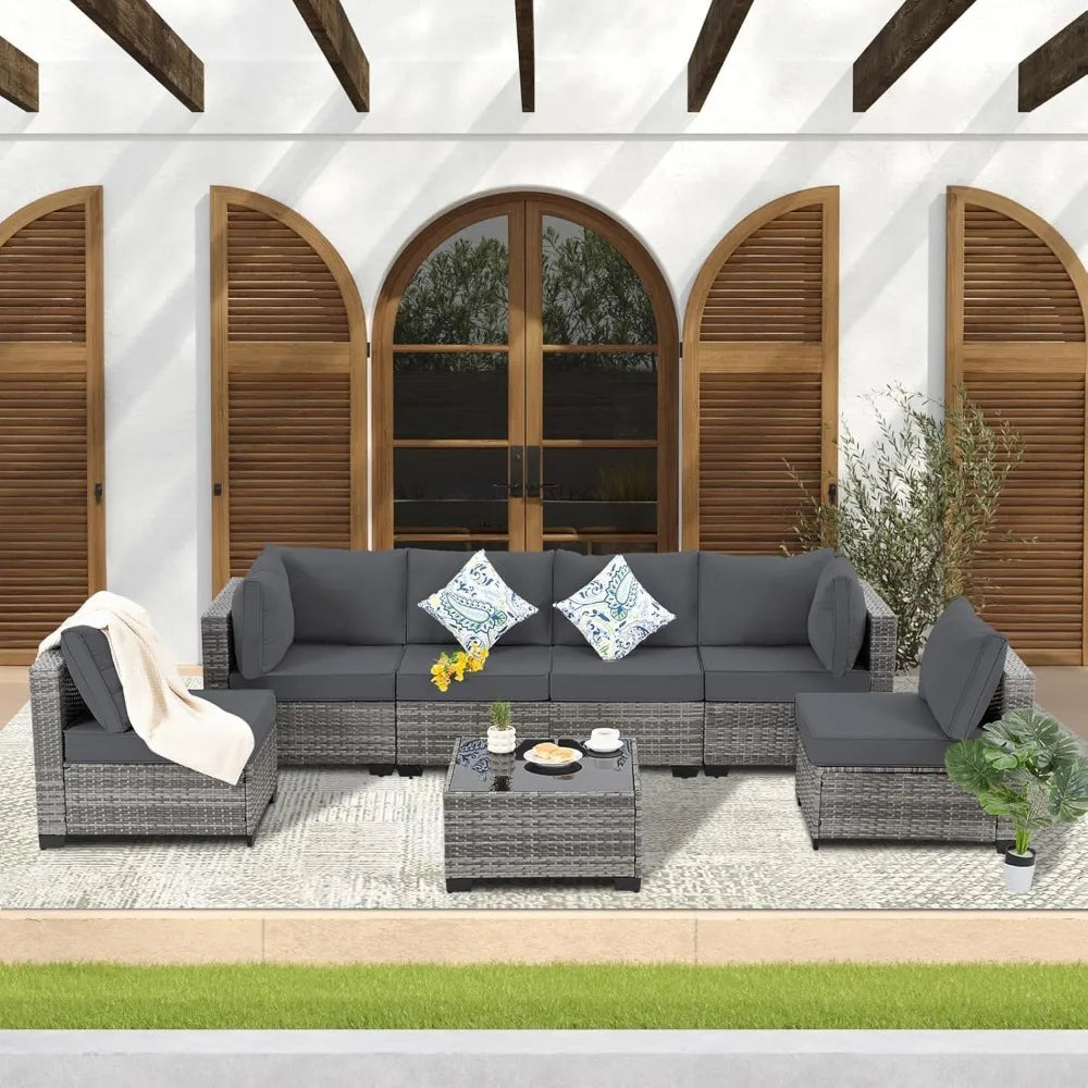 Patio Furniture Set,Outdoor Sectional Sofa Set PE Wicker Patio Conversation Set