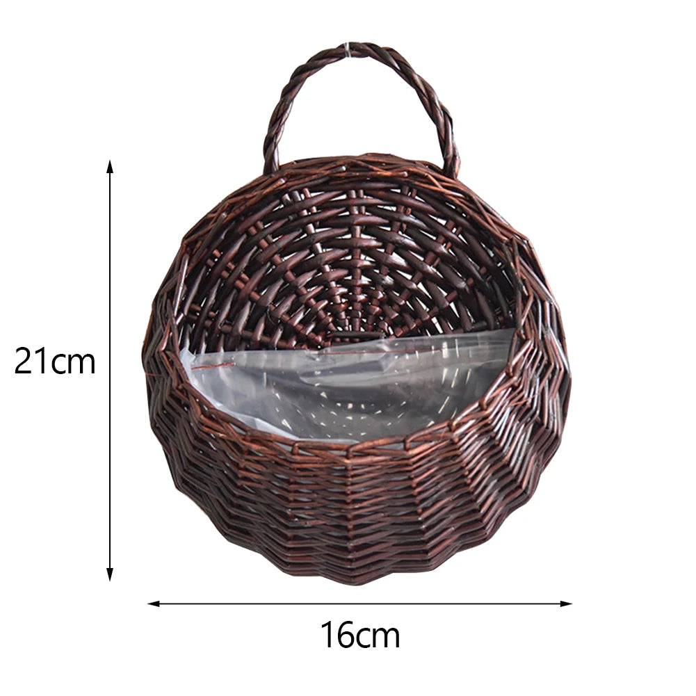 Wall Mounted Handmade Wicker Flower Pot Hanging Woven Rattan Vase Dried Flower Plant Basket Storage Container for Garden Balcony