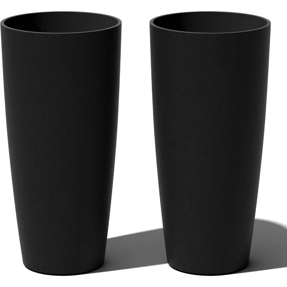 Made from Plastic & Concrete with Drainage Holes Planter - Round Tall Planter for Indoor or Outdoor Porch/Patio