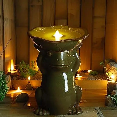 Outdoor Water Fountain with LED Light, Children Playing with Faucet Waterfall Fountains, Antique Bronze Resin