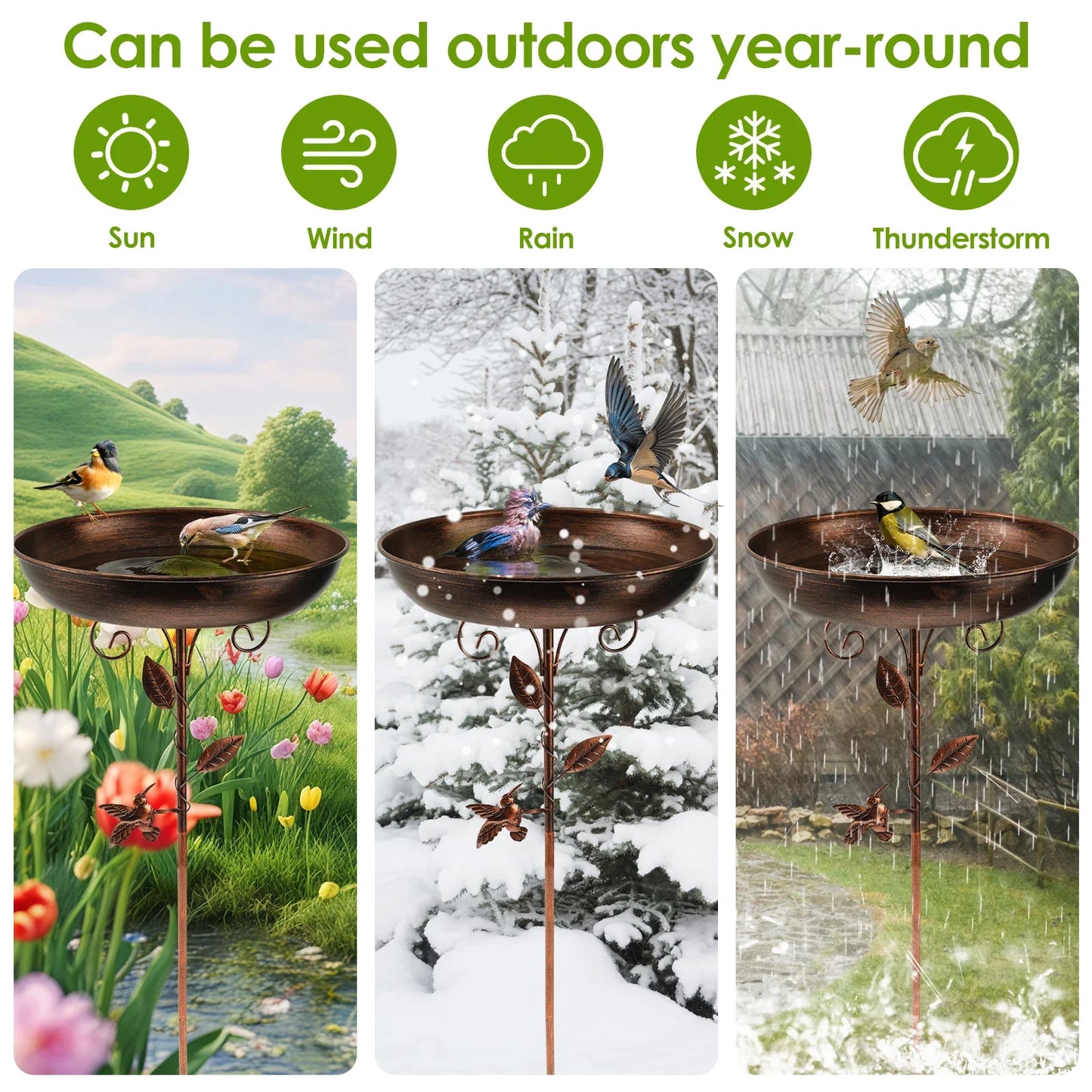 Standing Bird Bath Bowl Height Adjustable Garden Birdbath Birds Feeding for Outdoor Lawn Decoration