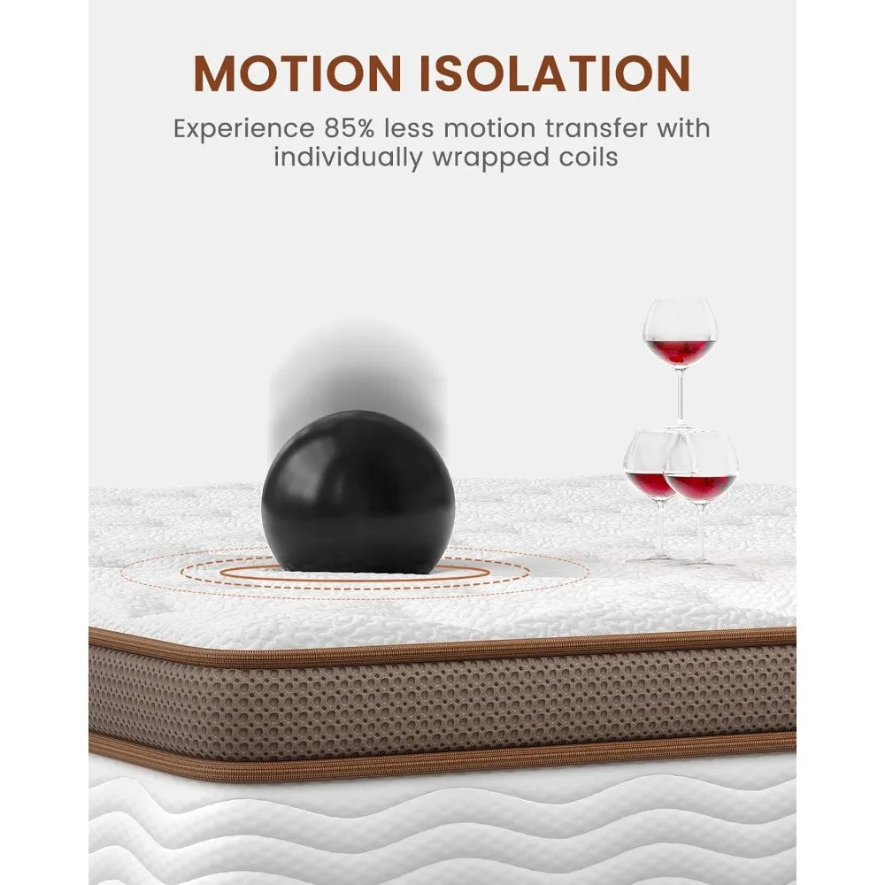 Mattress 14 Inch - Premium Hybrid Mattress with Advanced Pocket Spring Technology - Optimal Spinal Support - Pain Relief