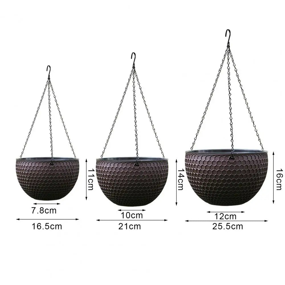 Hanging Flower Basket Imitation Honeycomb Self Water Absorption Waterproof Outdoor Resin Plant Hanger for Garden