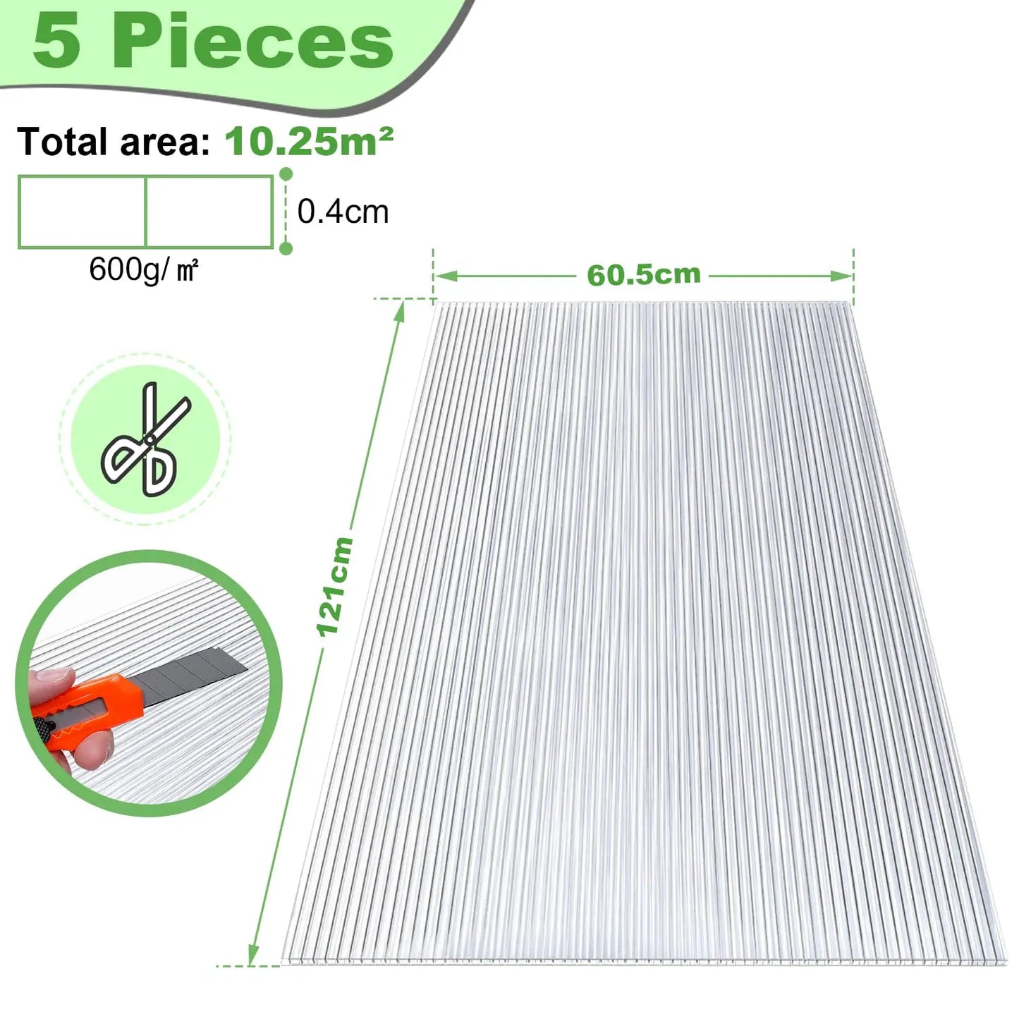 4mm 5 Pcs Polycarbonate Greenhouse Panels(4' X 2' X 0.16'') Thickness Twin Wall Polycarbonate Sheets Clear UV and Waterproof