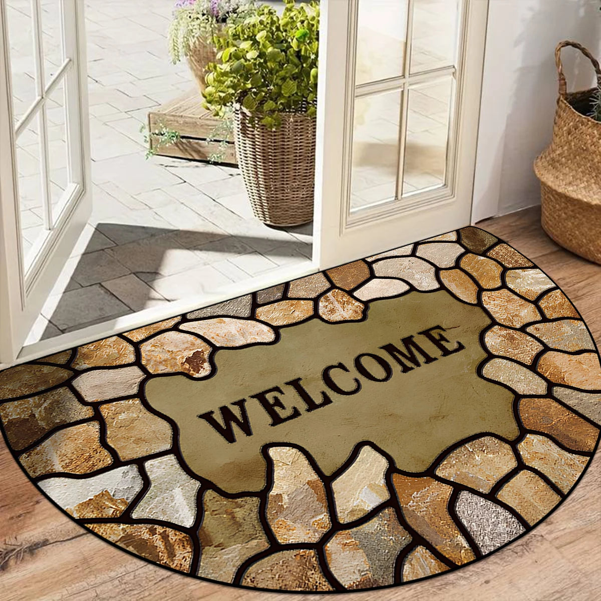 Entrance Carpet Dirt-resistant Wear-resistant Door Rug Semicircular Imitation Marble Texture