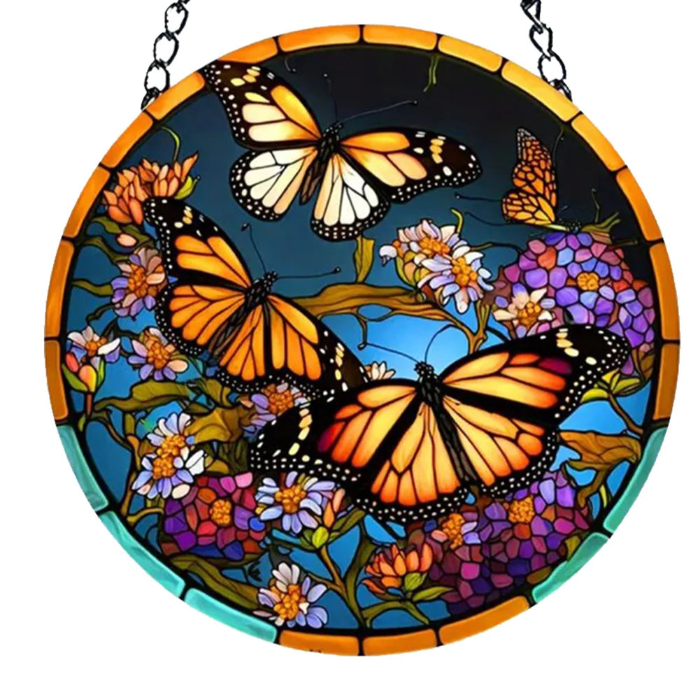 Suncatcher Home Decoration Panel with Chain and Hook Acrylic Abstract Orchid Waterproof for Garden Corridors