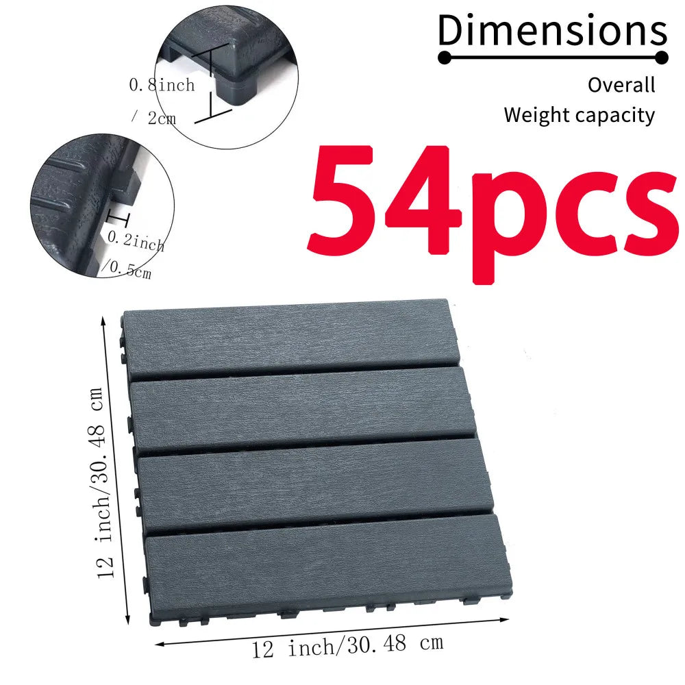 54 Pack Interlocking Plastic Deck Tiles - 12"x12" Square - Waterproof Outdoor - Poolside Balcony Backyard Decking Tiles