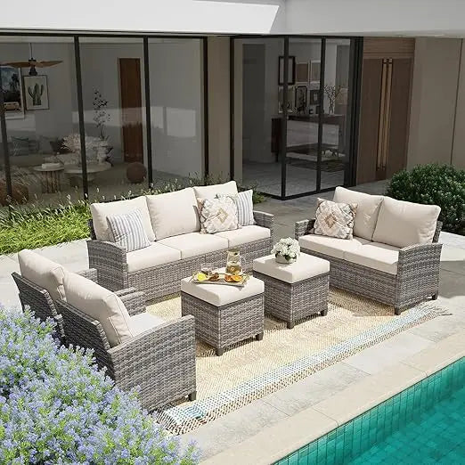 Patio Furniture Set,Outdoor Sectional Sofa Set PE Wicker Patio Conversation Set