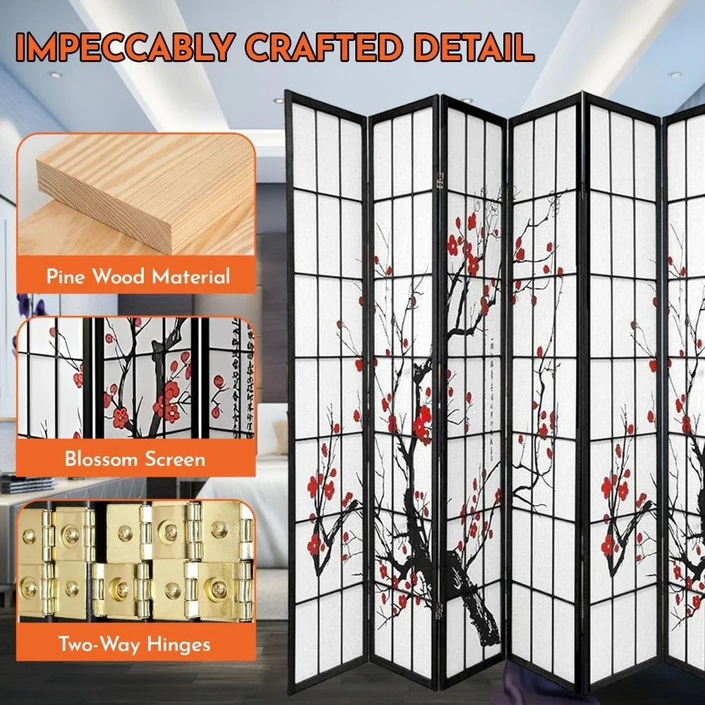 Blossom Screen - Portable, Foldable Shoji Style Room Divider - Plum Blossom, Freestanding Room Privacy Dressing Screen