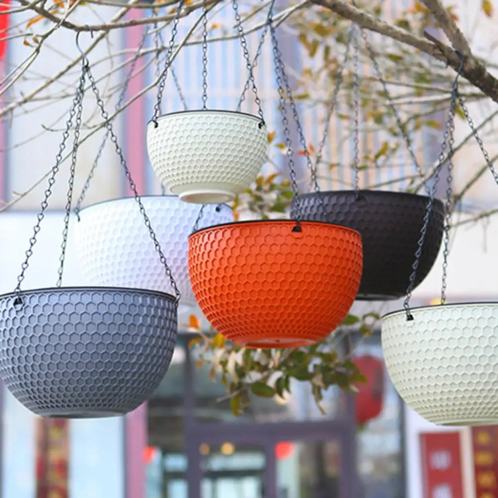 Hanging Flower Basket Imitation Honeycomb Self Water Absorption Waterproof Outdoor Resin Plant Hanger for Garden