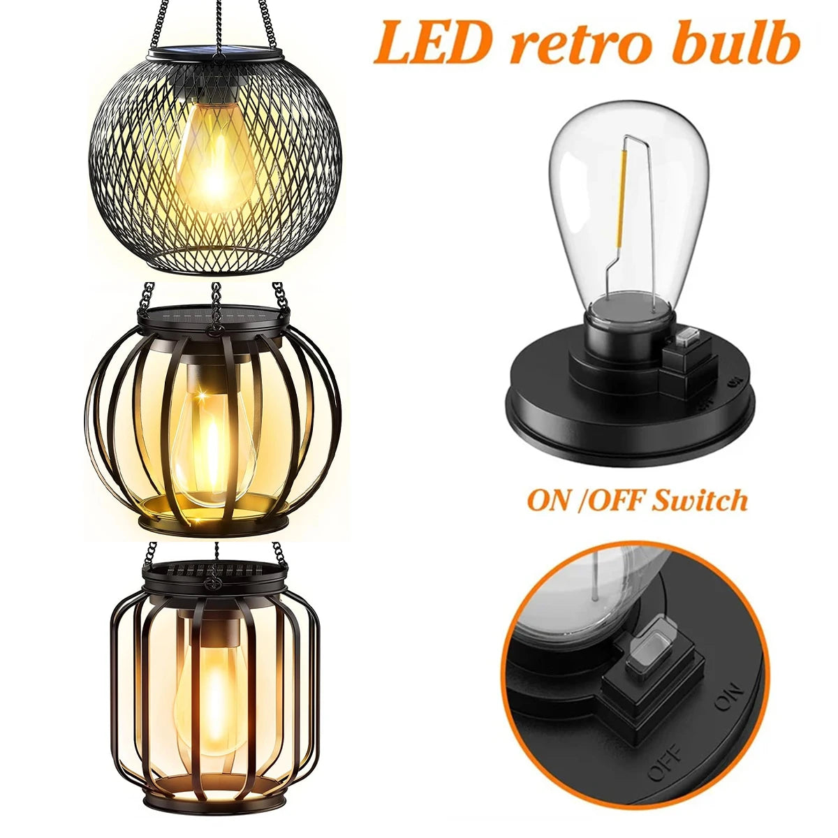 Solar Lantern Led Light Daylight Sensor Garden Lamps Lights Outdoor Waterproof 3000k Landscape With Durable Chain Decor