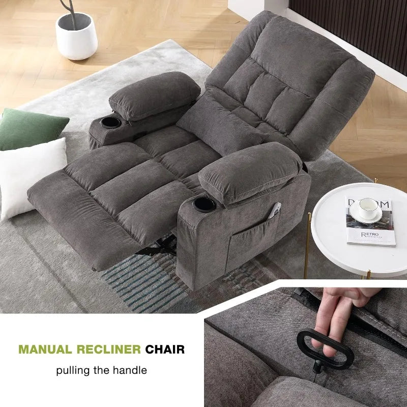 Massage Swivel Recliner Chair, Oversized Rocker Recliner with Vibration Massage and Lumbar Heat Ergonomic Rocker Chair