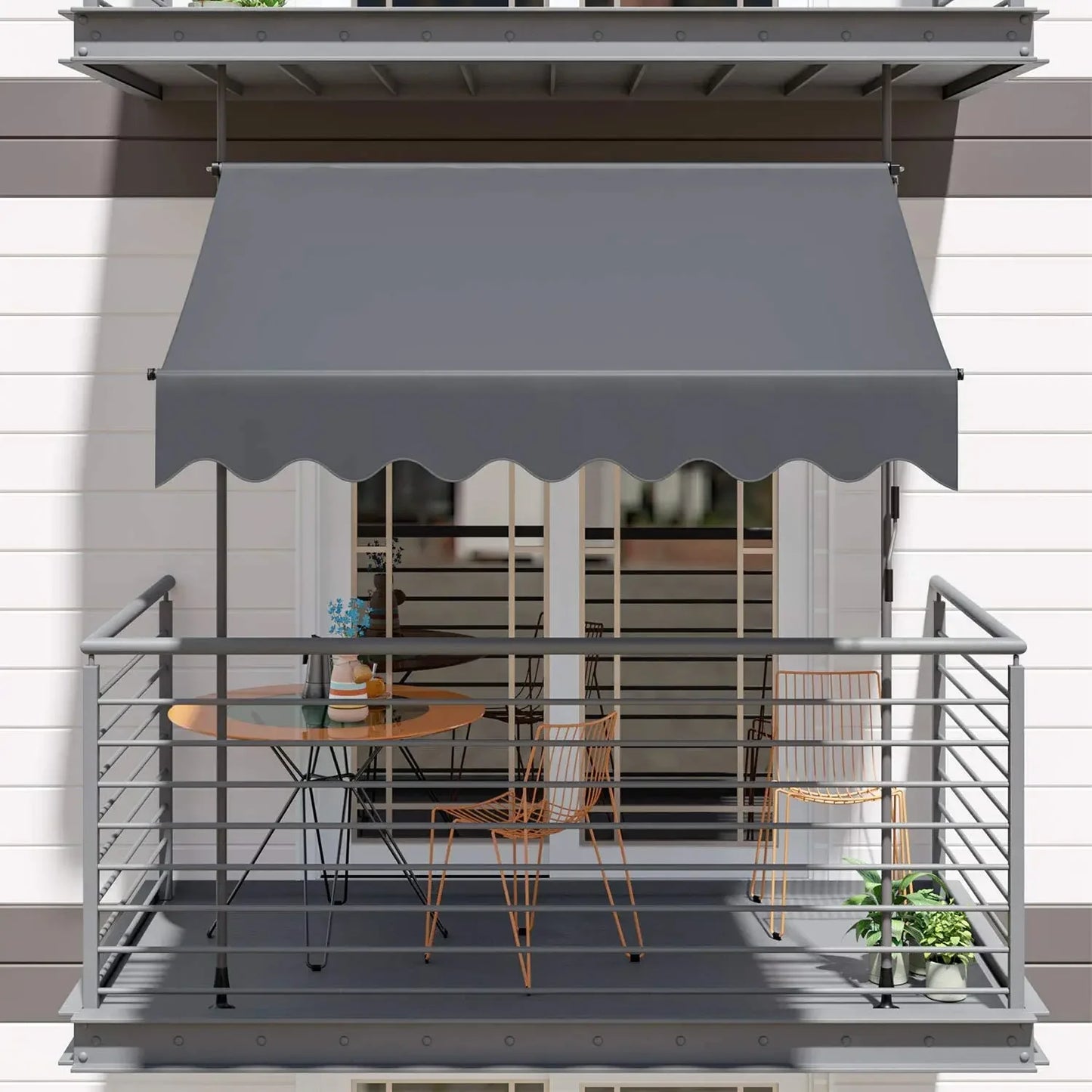 Awning Balcony Patio Retractable Awning UV50+ Sun Shade Awning Sun Protection with Hand Crank Without Drilling