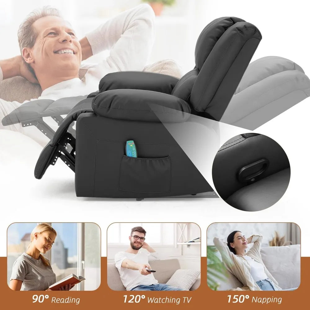Recliner Chair with Massage&Heat Function, Recliner for Adult Faux Leather Single Sofa Chair for Living Room Home Theater Seatin
