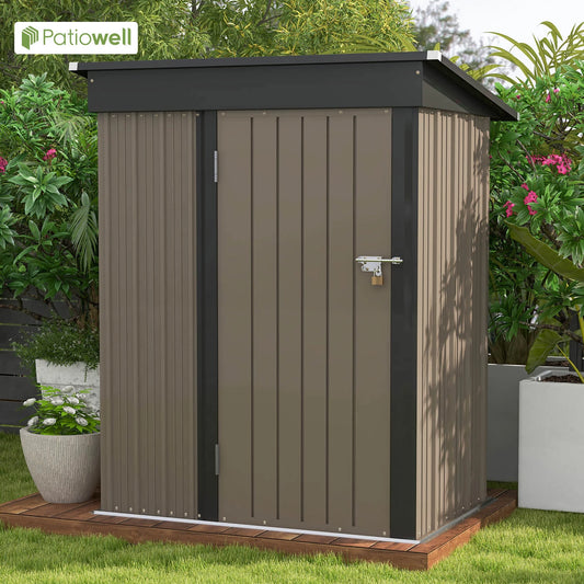 Patiowell 5x3 FT Outdoor Storage Shed, Tool Shed with Sloping Roof and , Metal Shed for Backyard Garden Patio Lawn