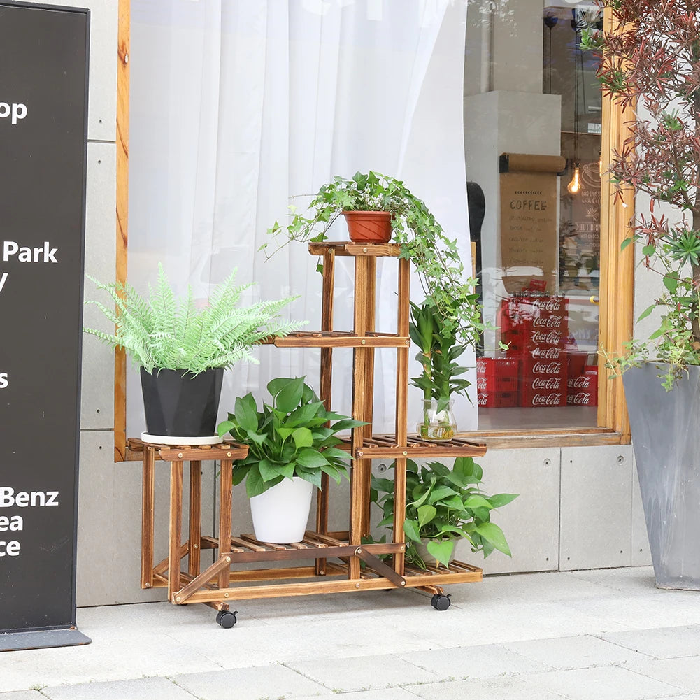 UNHO Wooden Plant Stand with Wheels