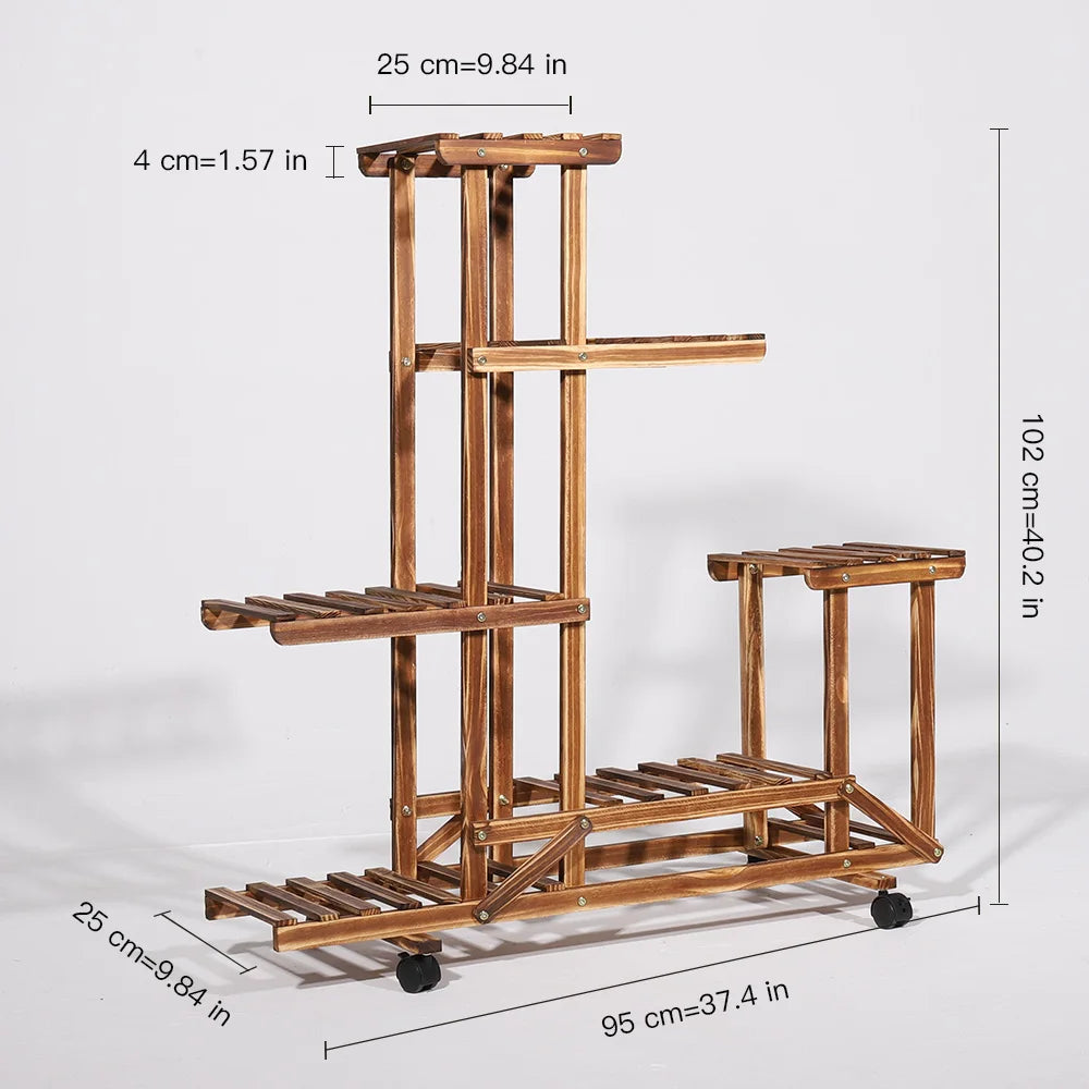 UNHO Wooden Plant Stand with Wheels