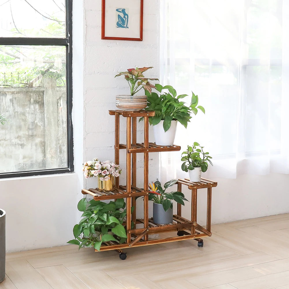 UNHO Wooden Plant Stand with Wheels