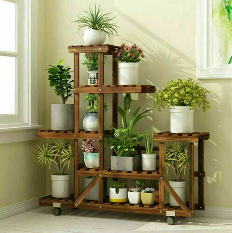 UNHO Wooden Plant Stand with Wheels