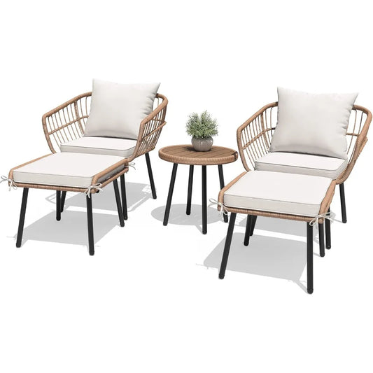 5-Piece Outdoor Wicker Furniture Set,All-Weather Patio Bistro Set with Footrest,
