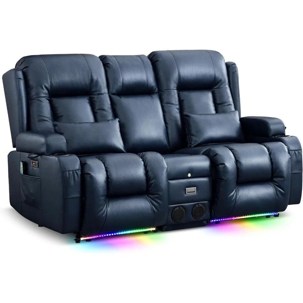 Power Loveseat Recliner Sofa with Massage & Heat Home Theater Seating with Console Electric Recliner RV Sofa