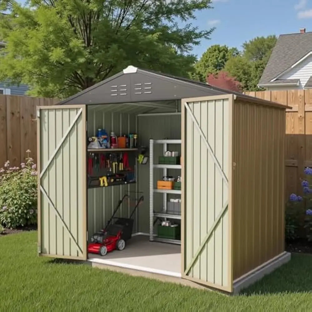 5×3FT Outdoor Storage Shed, Metal Patio Storaged Shed with Lockable Doors, Sheds & Outdoor Storages for Bike, Pool and Garden
