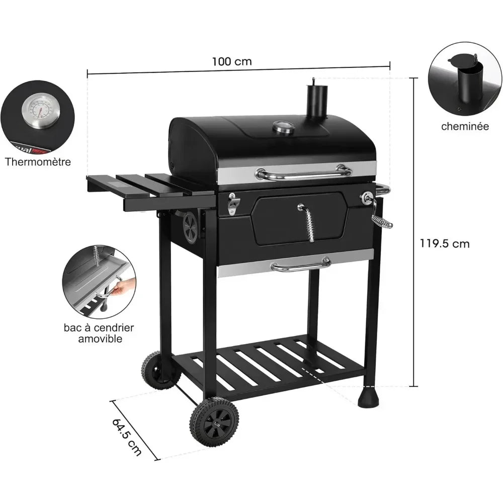 24-Inch Charcoal Grill with Foldable Side Table