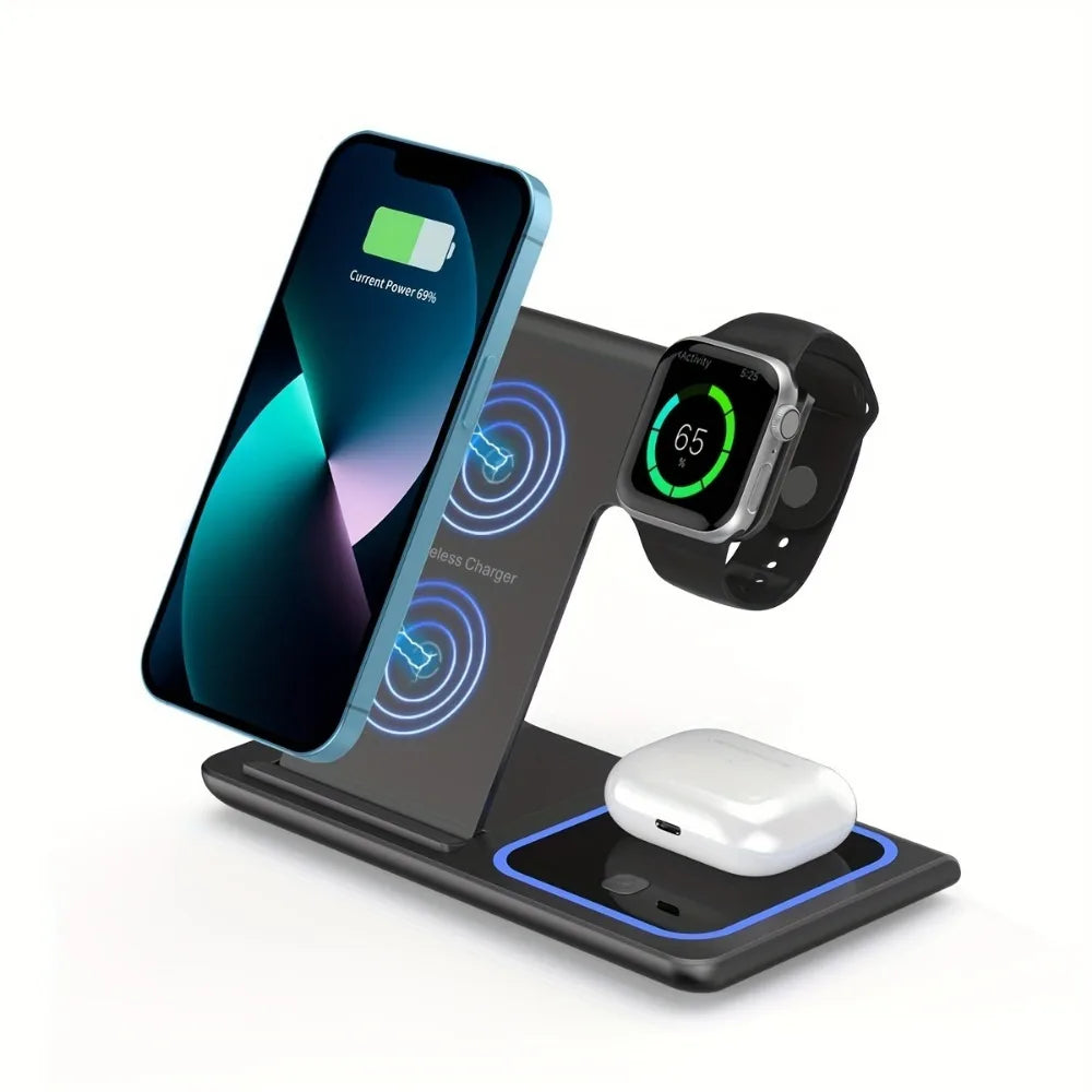 30W LED Fast  3 in 1 Foldable Charging Station For iPhone 15 14 13 12 11 Apple Watch 9 8 7 6 5 AirpodsX455