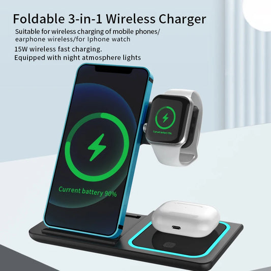 30W LED Fast  3 in 1 Foldable Charging Station For iPhone 15 14 13 12 11 Apple Watch 9 8 7 6 5 AirpodsX455