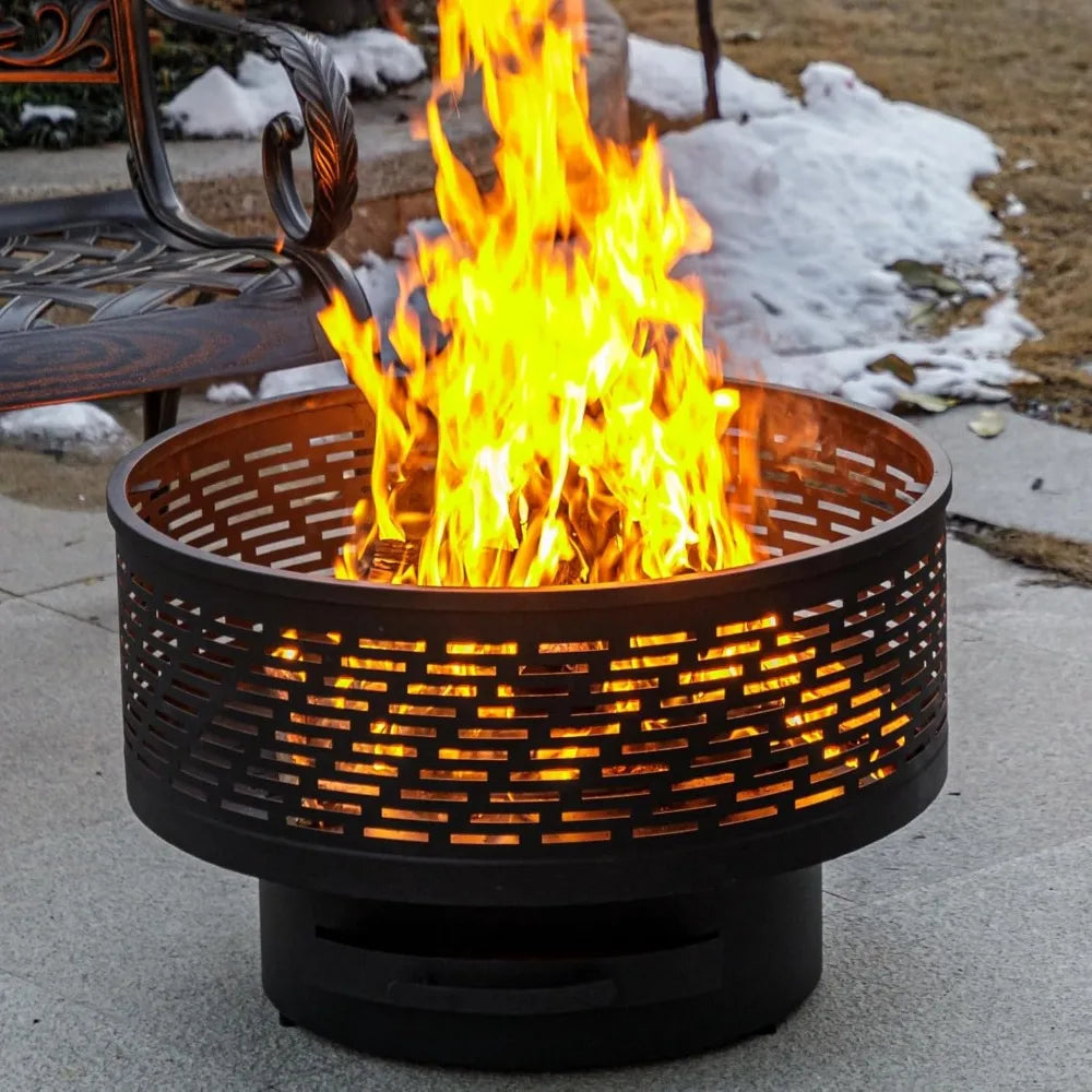 26" Wood Burning Fire Pits with Grill & Lid,